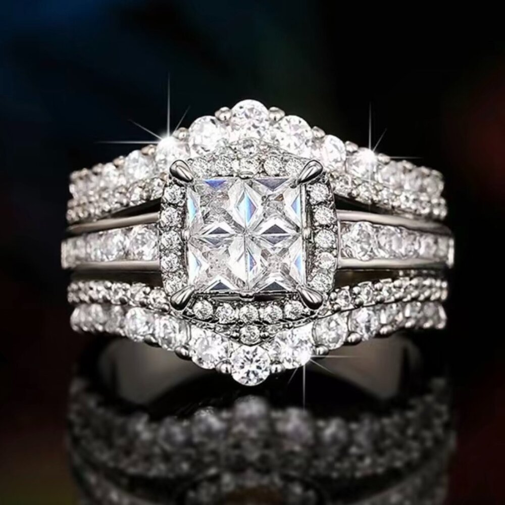 Beautiful Square Five-in-One CZ Ring ~ size 9